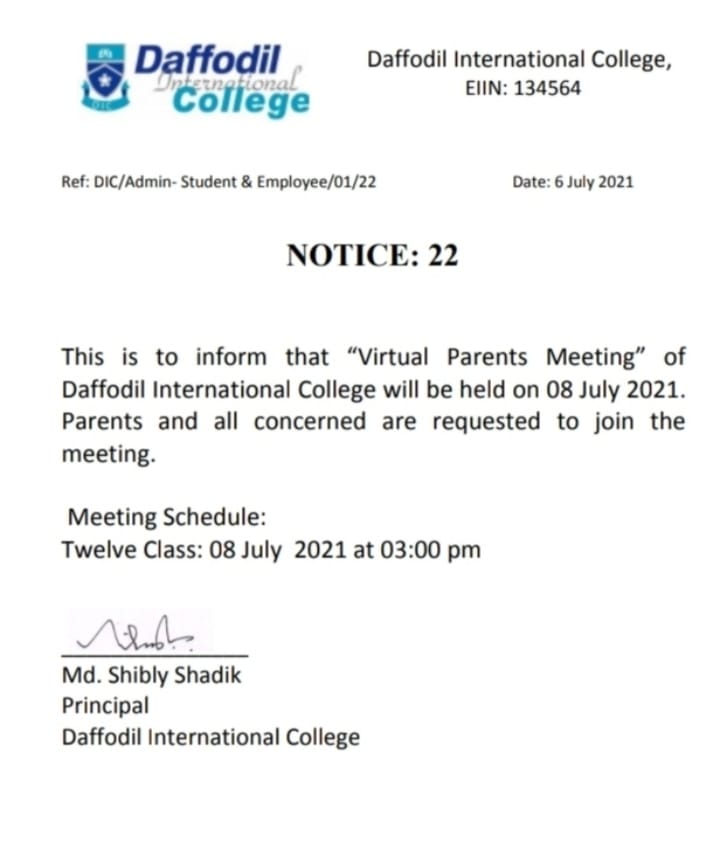 Virtual Parents Meeting Notice